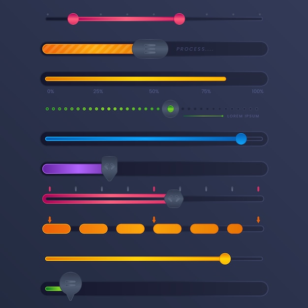 Bezpłatny wektor gradientowa kolekcja suwaków w kolorze ui