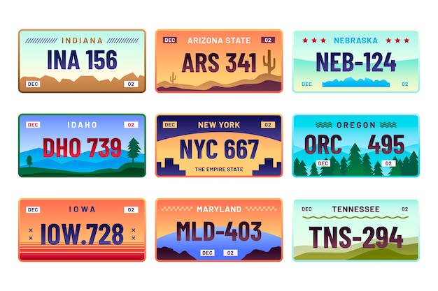 Bezpłatny wektor gradientowa kolekcja tablic rejestracyjnych