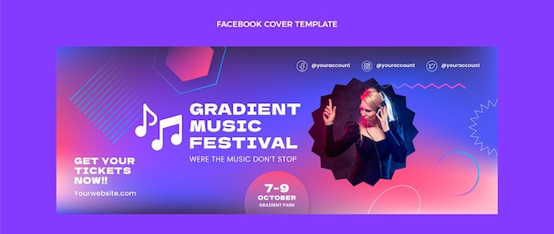 Gradientowa Kolorowa Okładka Festiwalu Muzycznego Na Facebooku