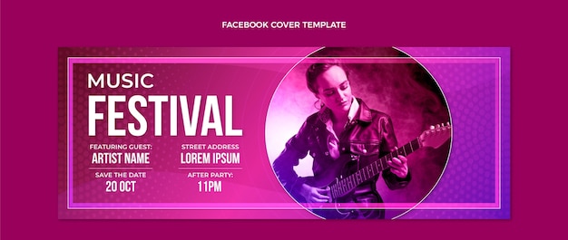 Gradientowa kolorowa okładka festiwalu muzycznego na Facebooku