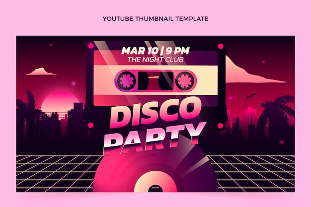 Bezpłatny wektor gradientowa miniatura retro vaporwave disco party youtube