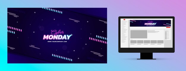 Gradientowa neonowa grafika kanału youtube w cyber poniedziałek