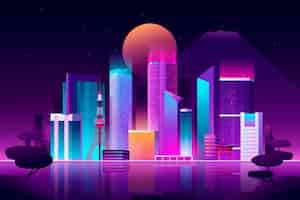 Bezpłatny wektor gradientowa panorama tokio w neonowych kolorach
