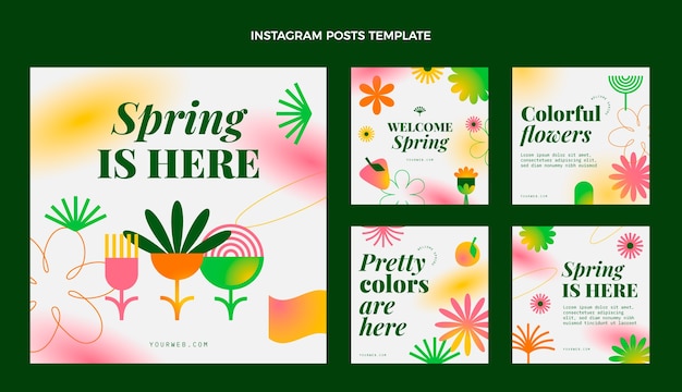 Bezpłatny wektor gradientowa wiosenna kolekcja postów na instagramie