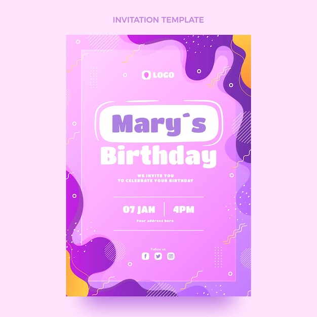 Bezpłatny wektor gradientowe dynamiczne zaproszenie na urodziny