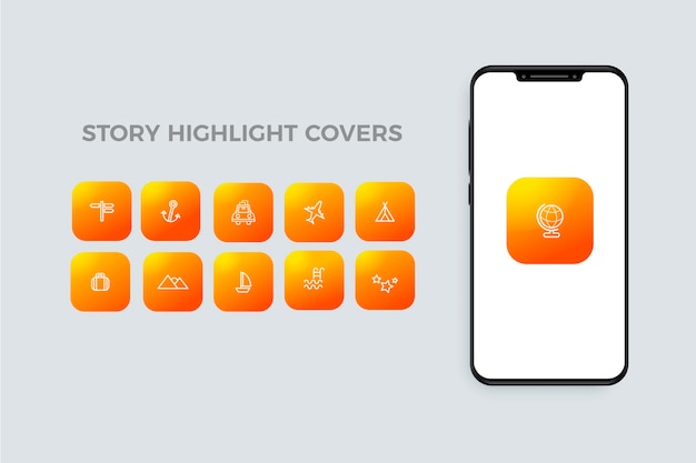 Bezpłatny wektor gradientowe historie na instagramie wyróżniają się ikonami