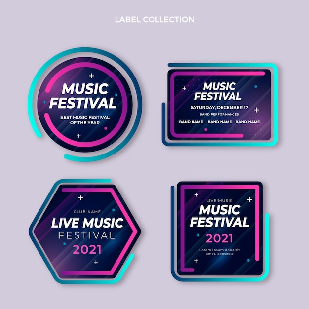 Bezpłatny wektor gradientowe kolorowe etykiety festiwali muzycznych