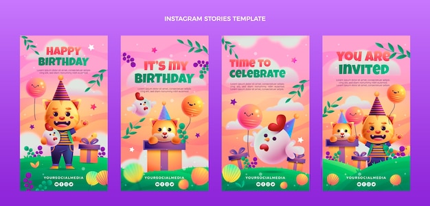 Gradientowe kolorowe historie urodzinowe na instagramie