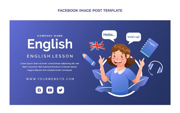 Bezpłatny wektor gradientowe lekcje angielskiego na facebooku