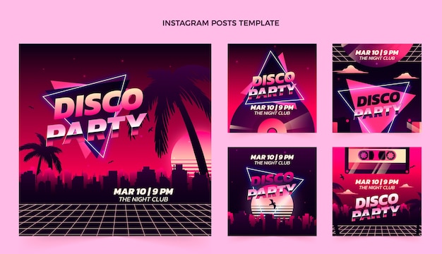 Bezpłatny wektor gradientowe posty na instagramie w stylu retro vaporwave disco