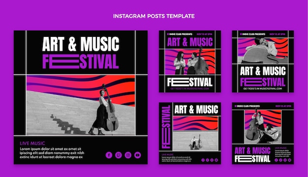 Gradientowe posty z festiwalu muzyki kolorowej na Instagramie