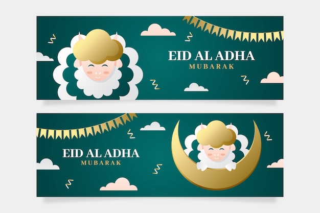 Bezpłatny wektor gradientowe poziome banery eid al-adha z owcami
