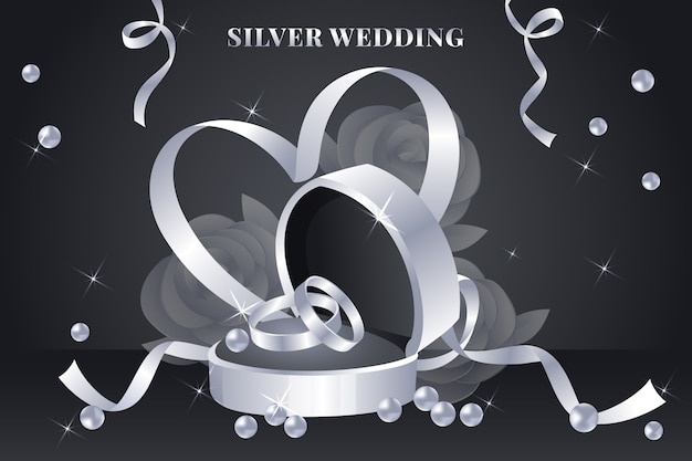Bezpłatny wektor gradientowe srebrne zaproszenie na ślub