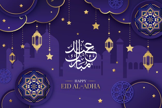 Gradientowe tło eid al-adha z latarniami