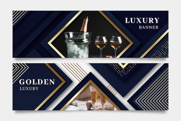 Bezpłatny wektor gradientowe złote luksusowe poziome banery ze zdjęciem