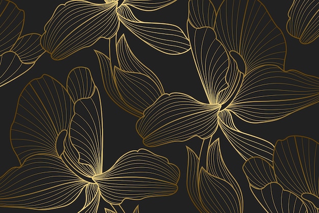 Gradientowe złote tło liniowe z projektem kwiatów lilii