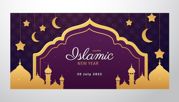 Bezpłatny wektor gradientowy baner szczęśliwego islamskiego nowego roku