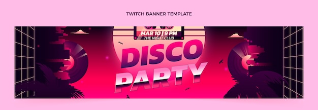 Bezpłatny wektor gradientowy baner twitch retro vaporwave disco party