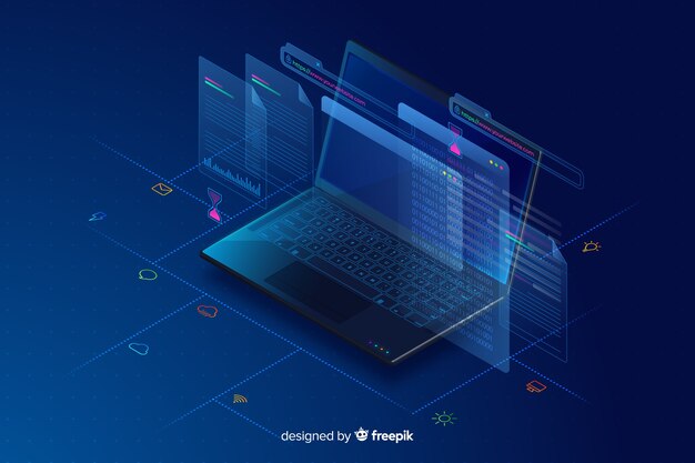 Gradientowy izometryczny laptop technologii tło