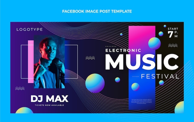 Gradientowy kolorowy festiwal muzyczny post na Facebooku
