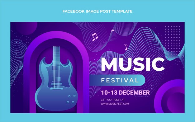 Gradientowy kolorowy festiwal muzyczny post na Facebooku