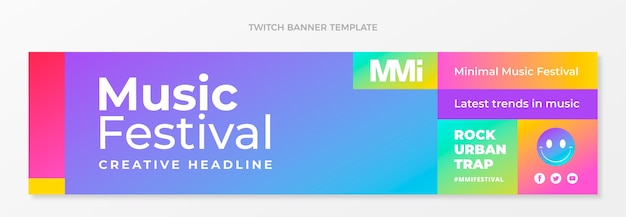 Bezpłatny wektor gradientowy kolorowy festiwal muzyczny twitch banner