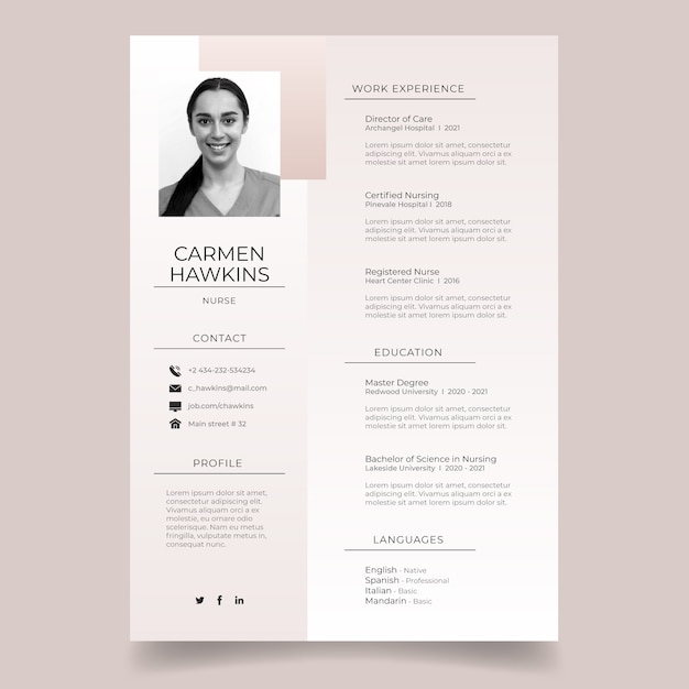 Gradientowy Minimalistyczny Szablon Cv Pielęgniarki