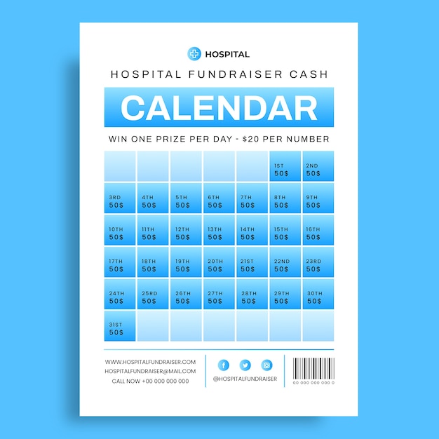 Bezpłatny wektor gradientowy minimalistyczny szablon kalendarza zbiórki pieniędzy w szpitalu