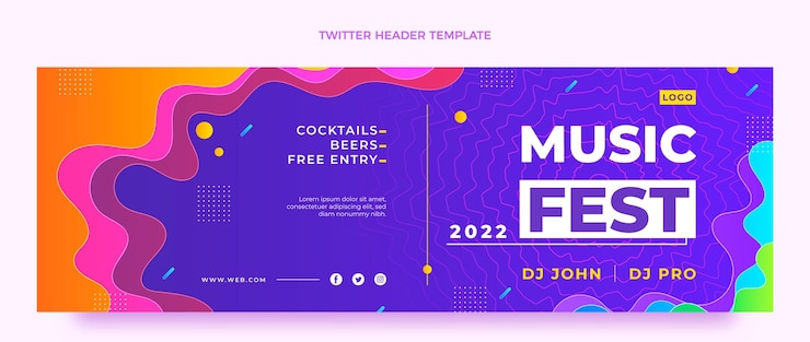 Bezpłatny plik Wektor gradientowy nagłówek festiwalu muzycznego na twitterze