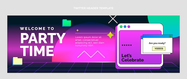 Bezpłatny wektor gradientowy nagłówek twittera w stylu retro vaporwave