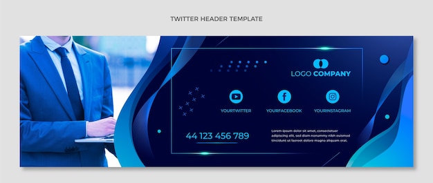 Bezpłatny wektor gradientowy nagłówek twittera z abstrakcyjną technologią płynów