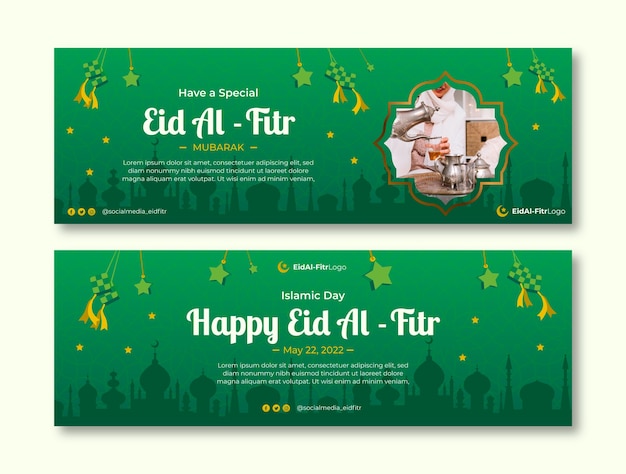 Bezpłatny wektor gradientowy pakiet poziomych banerów eid al-fitr