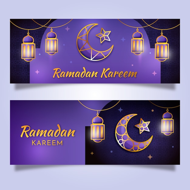 Bezpłatny wektor gradientowy pakiet poziomych banerów ramadan