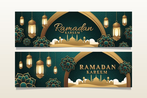 Gradientowy pakiet poziomych banerów ramadan
