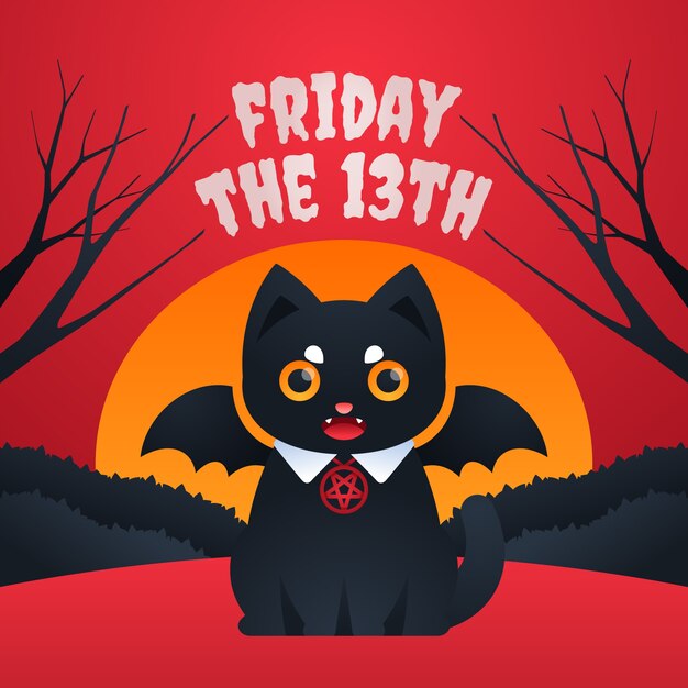 Gradientowy piątek 13. ilustracja z czarnym kotem