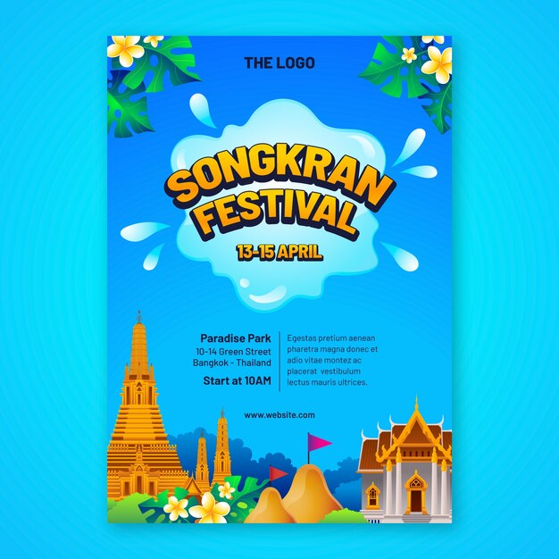 Gradientowy pionowy szablon plakatu do obchodów festiwalu wody songkran