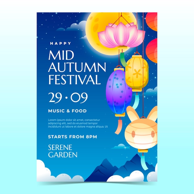 Bezpłatny wektor gradientowy pionowy szablon plakatu na obchody chińskiego festiwalu w połowie jesieni