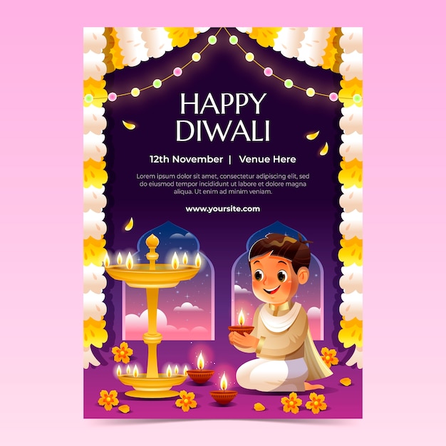 Gradientowy Pionowy Szablon Plakatu Na Obchody Hinduskiego Festiwalu Diwali