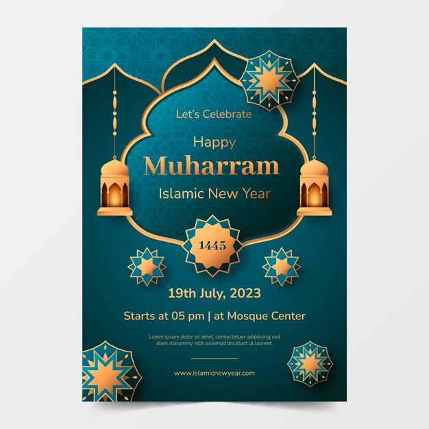 Gradientowy pionowy szablon ulotki na obchody islamskiego nowego roku