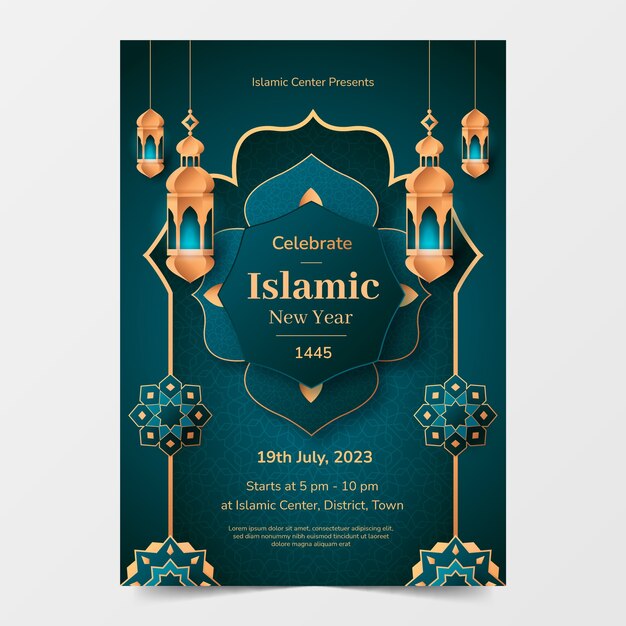 Gradientowy pionowy szablon ulotki na obchody islamskiego nowego roku