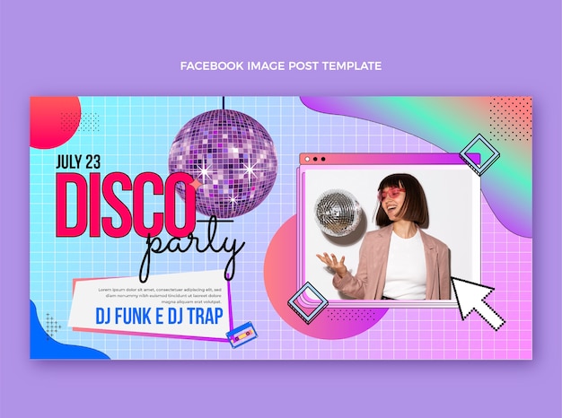 Bezpłatny wektor gradientowy post na facebooku w stylu retro vaporwave disco