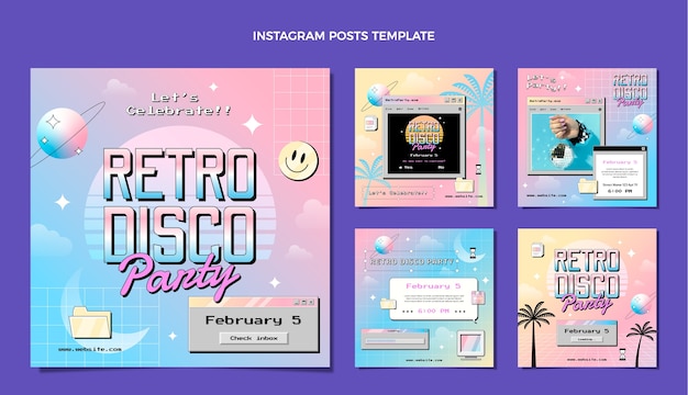 Bezpłatny wektor gradientowy post na instagramie w stylu retro vaporwave disco