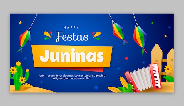 Bezpłatny wektor gradientowy poziomy szablon transparentu na brazylijskie obchody festas juninas