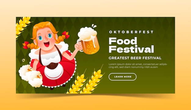 Bezpłatny wektor gradientowy poziomy szablon transparentu na obchody festiwalu piwa oktoberfest