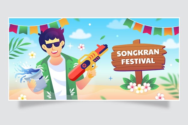 Bezpłatny wektor gradientowy poziomy szablon transparentu na obchody festiwalu wody songkran