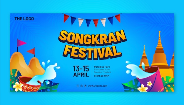 Gradientowy poziomy szablon transparentu na obchody festiwalu wody songkran