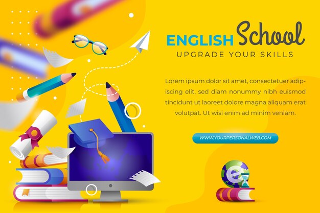 Gradientowy projekt ilustracji szkoły angielskiej