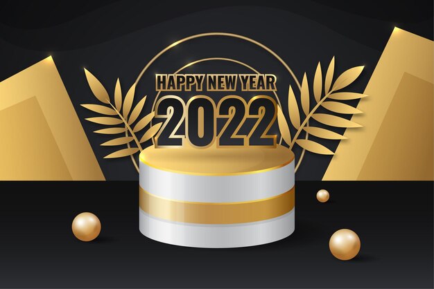 Gradientowy realistyczny Nowy Rok 2022 z podium i kulą