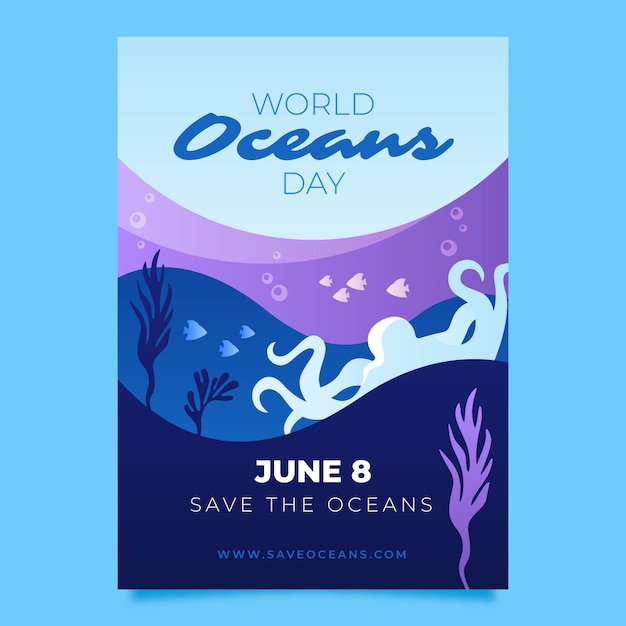 Bezpłatny wektor gradientowy światowy dzień oceanów pionowy szablon plakatu