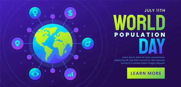 Gradientowy światowy Dzień Populacji Poziomy Szablon Transparentu Z Planetą I Symbolami